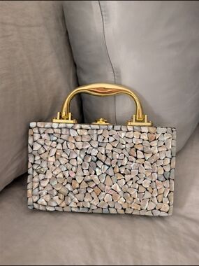 RAMLA Handmade Mother of Pearl Mosaic Hard Shell Box Clutch Evening Bag NEW